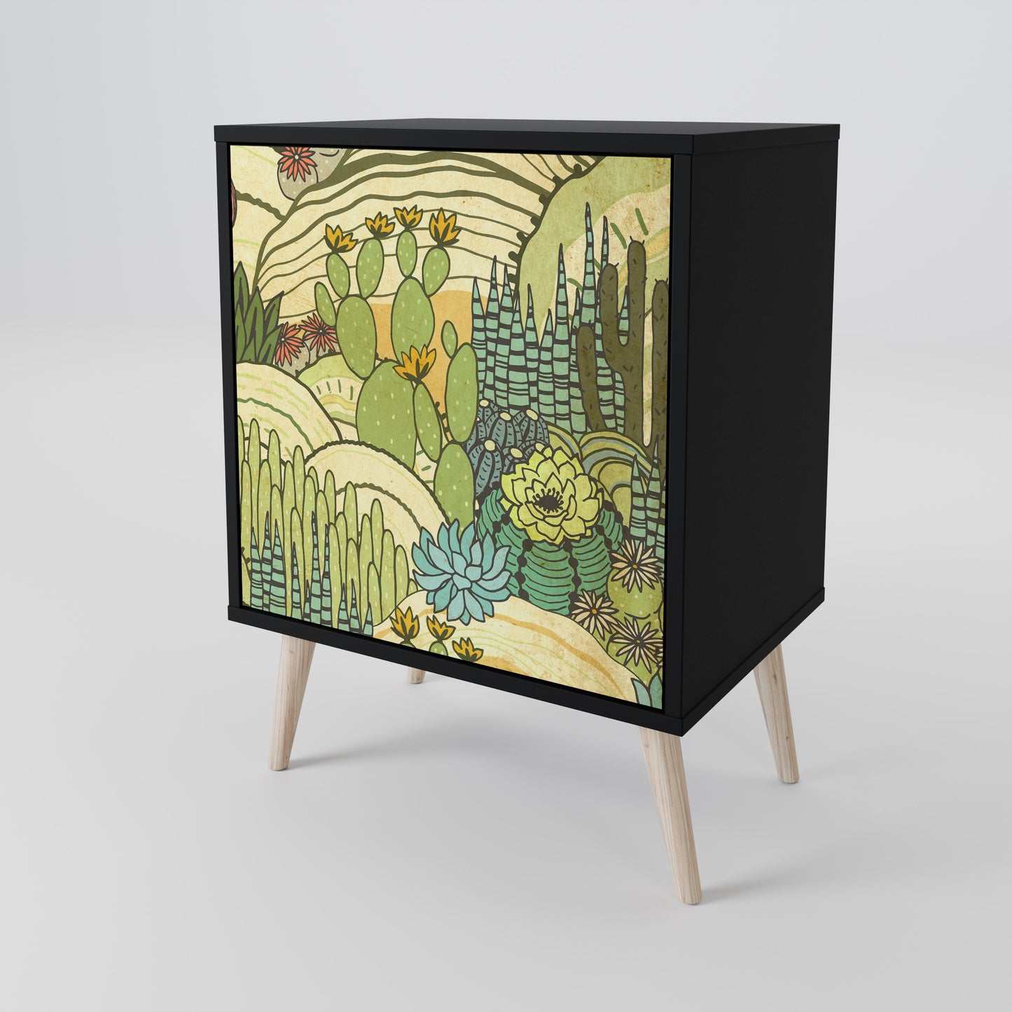 SUCCULENTS KALEIDOSCOPE 1-Door Sideboard in Black Finish