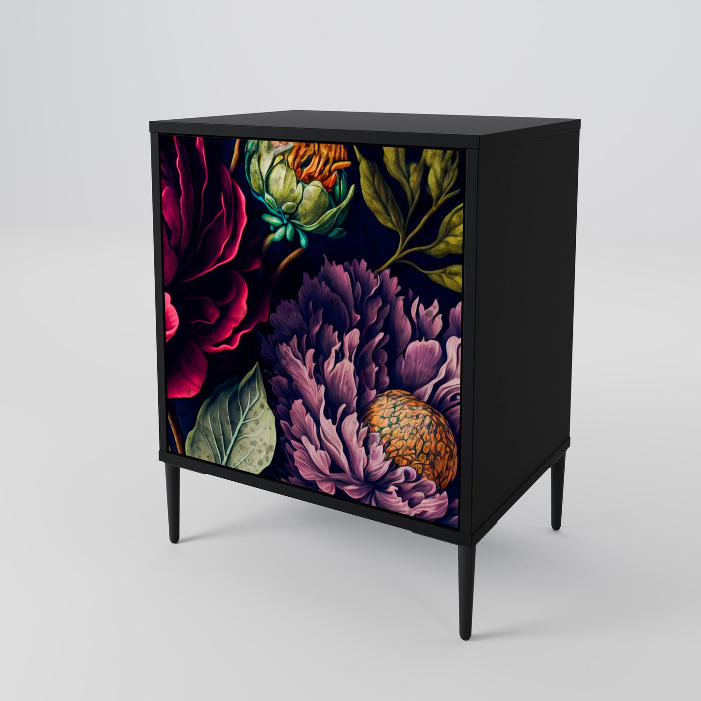 BLOOMING ELEGANCE 1-Door Sideboard in Black Finish