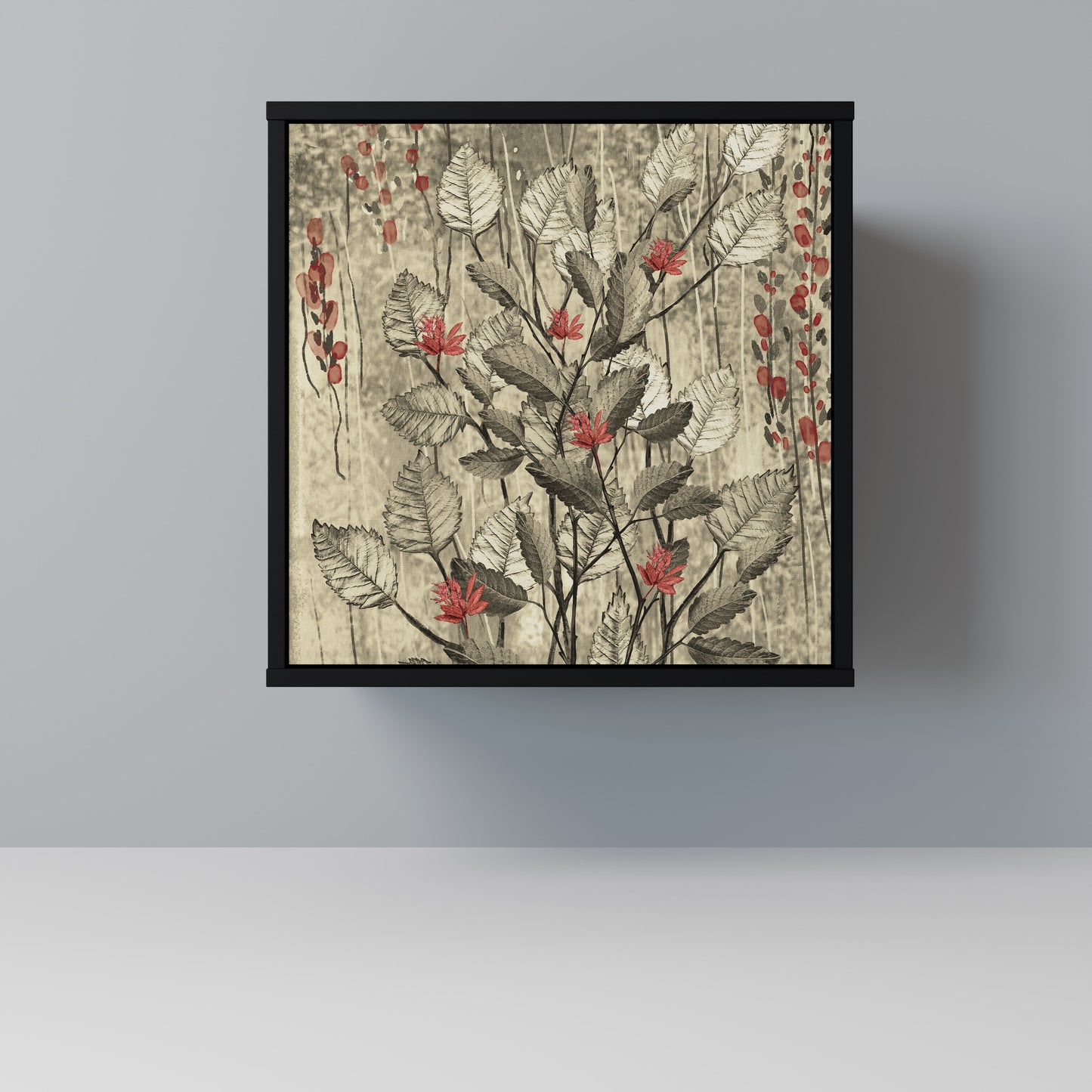 HERBAL GRACE 1-Door Sideboard in Black Finish