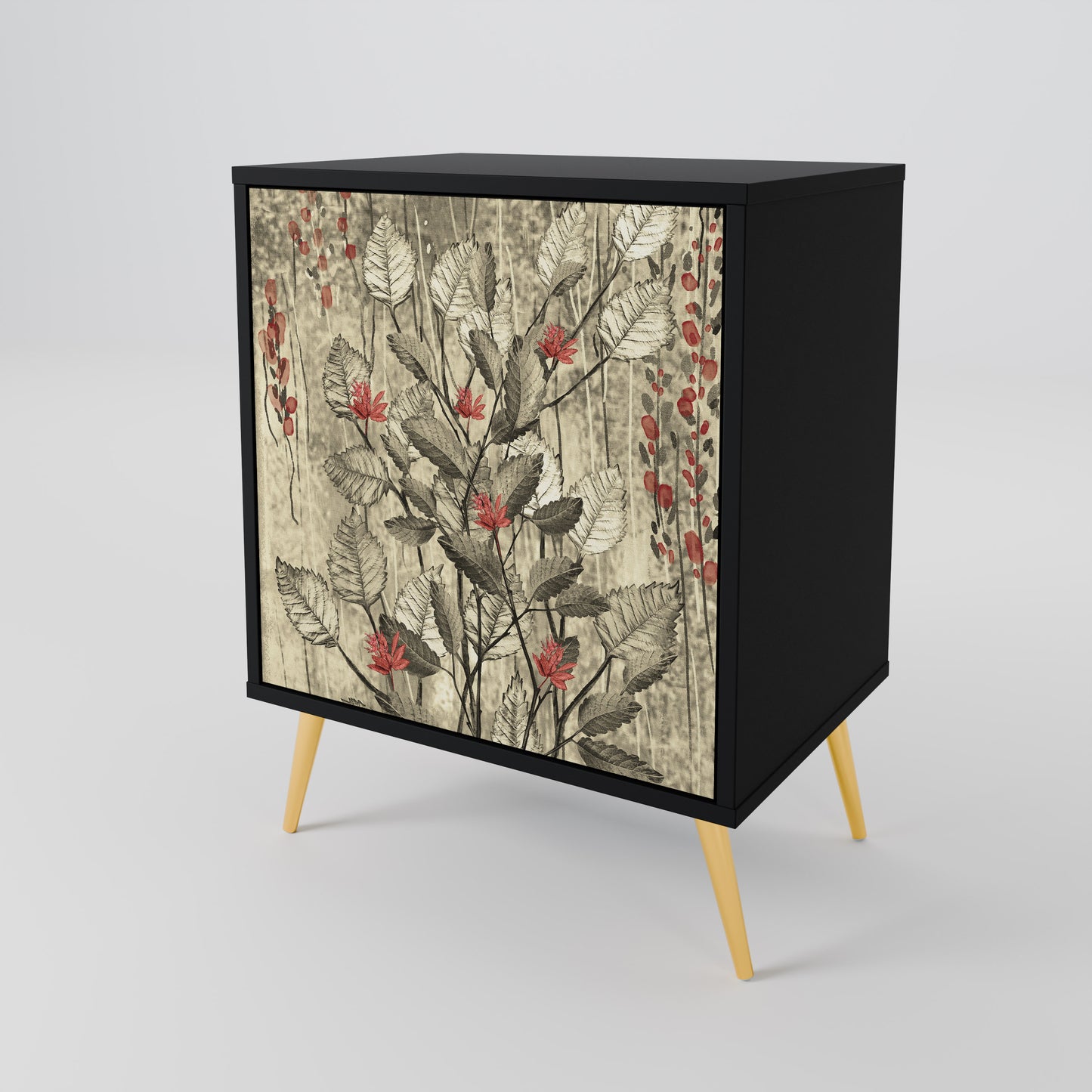 HERBAL GRACE 1-Door Sideboard in Black Finish