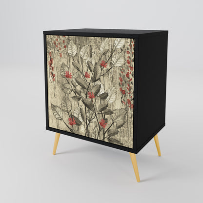 HERBAL GRACE 1-Door Sideboard in Black Finish