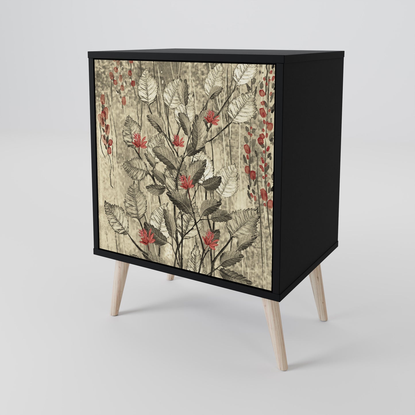 HERBAL GRACE 1-Door Sideboard in Black Finish