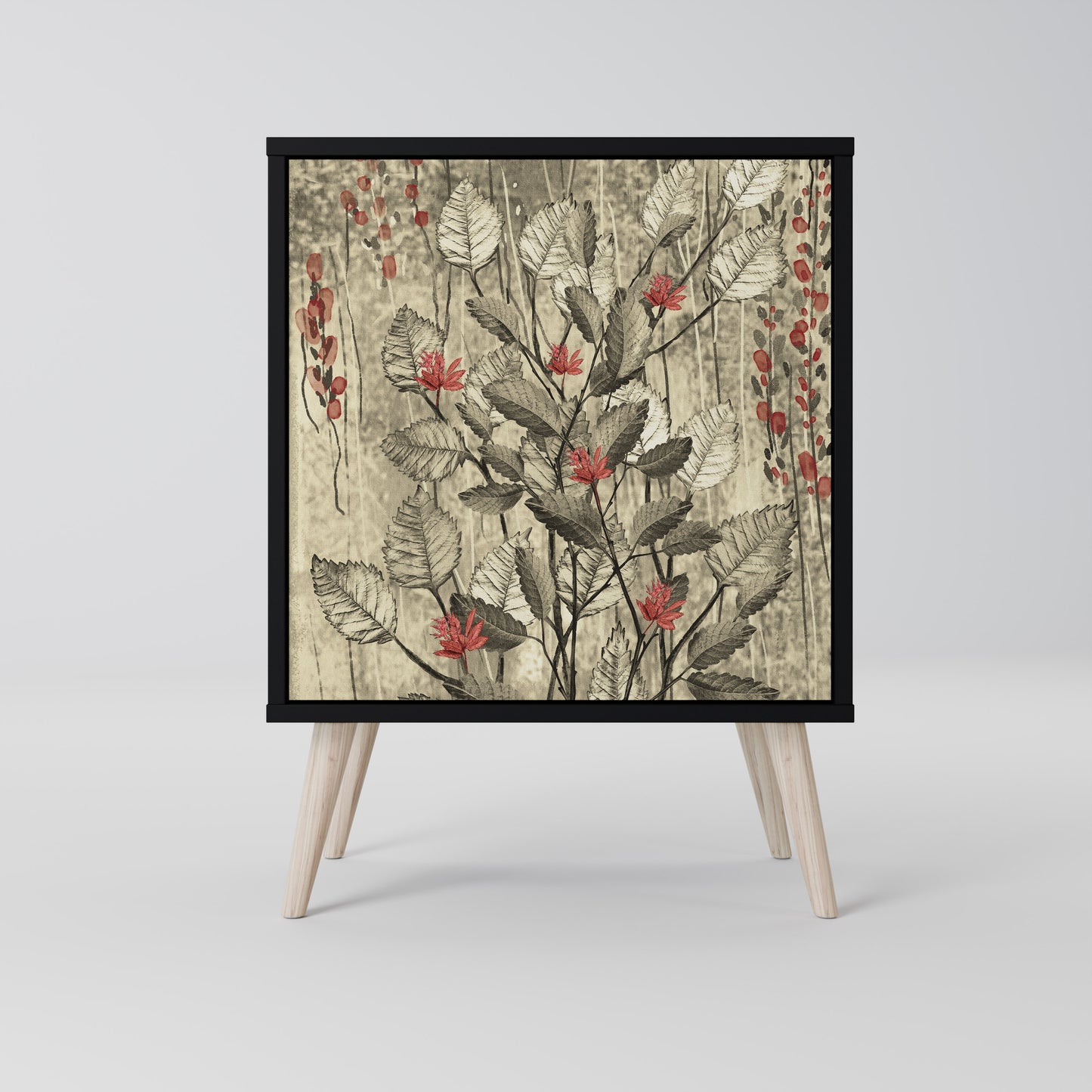 HERBAL GRACE 1-Door Sideboard in Black Finish