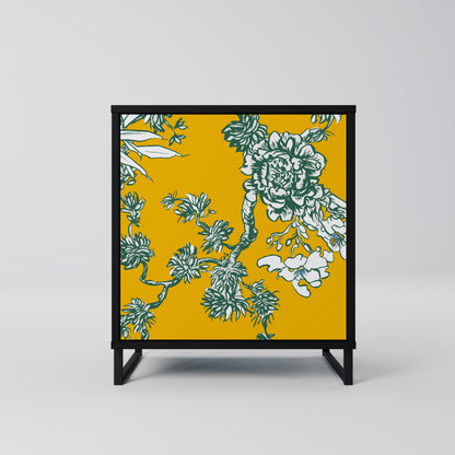 YELLOW CHINOISERIE 1-Door Sideboard in Black Finish
