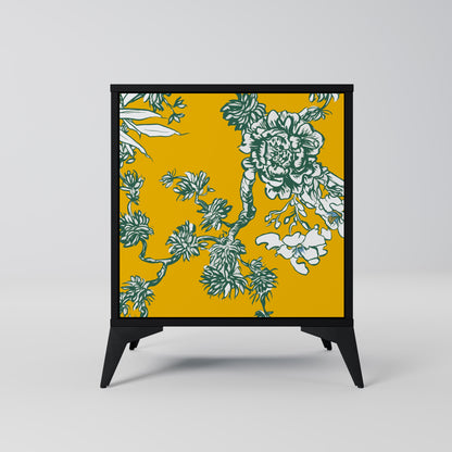 YELLOW CHINOISERIE 1-Door Sideboard in Black Finish
