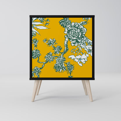 YELLOW CHINOISERIE 1-Door Sideboard in Black Finish