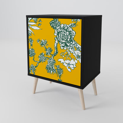 YELLOW CHINOISERIE 1-Door Sideboard in Black Finish