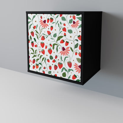 FLOWERS AND STRAWBERRIES 1-Door Sideboard in Black Finish