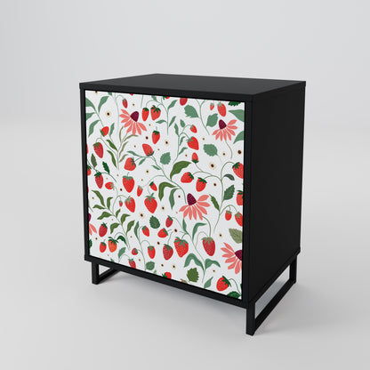 FLOWERS AND STRAWBERRIES 1-Door Sideboard in Black Finish