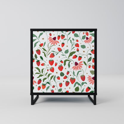 FLOWERS AND STRAWBERRIES 1-Door Sideboard in Black Finish
