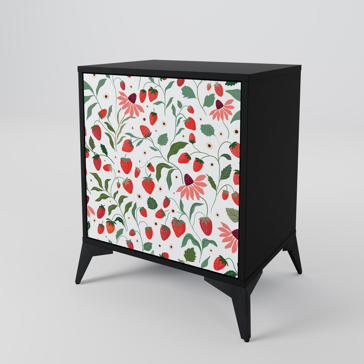 FLOWERS AND STRAWBERRIES 1-Door Sideboard in Black Finish
