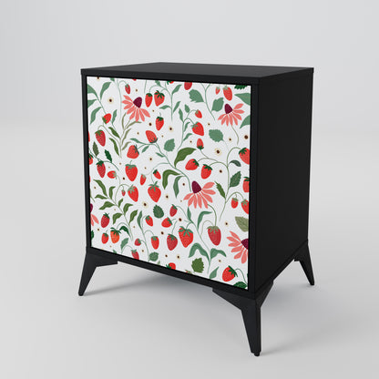FLOWERS AND STRAWBERRIES 1-Door Sideboard in Black Finish