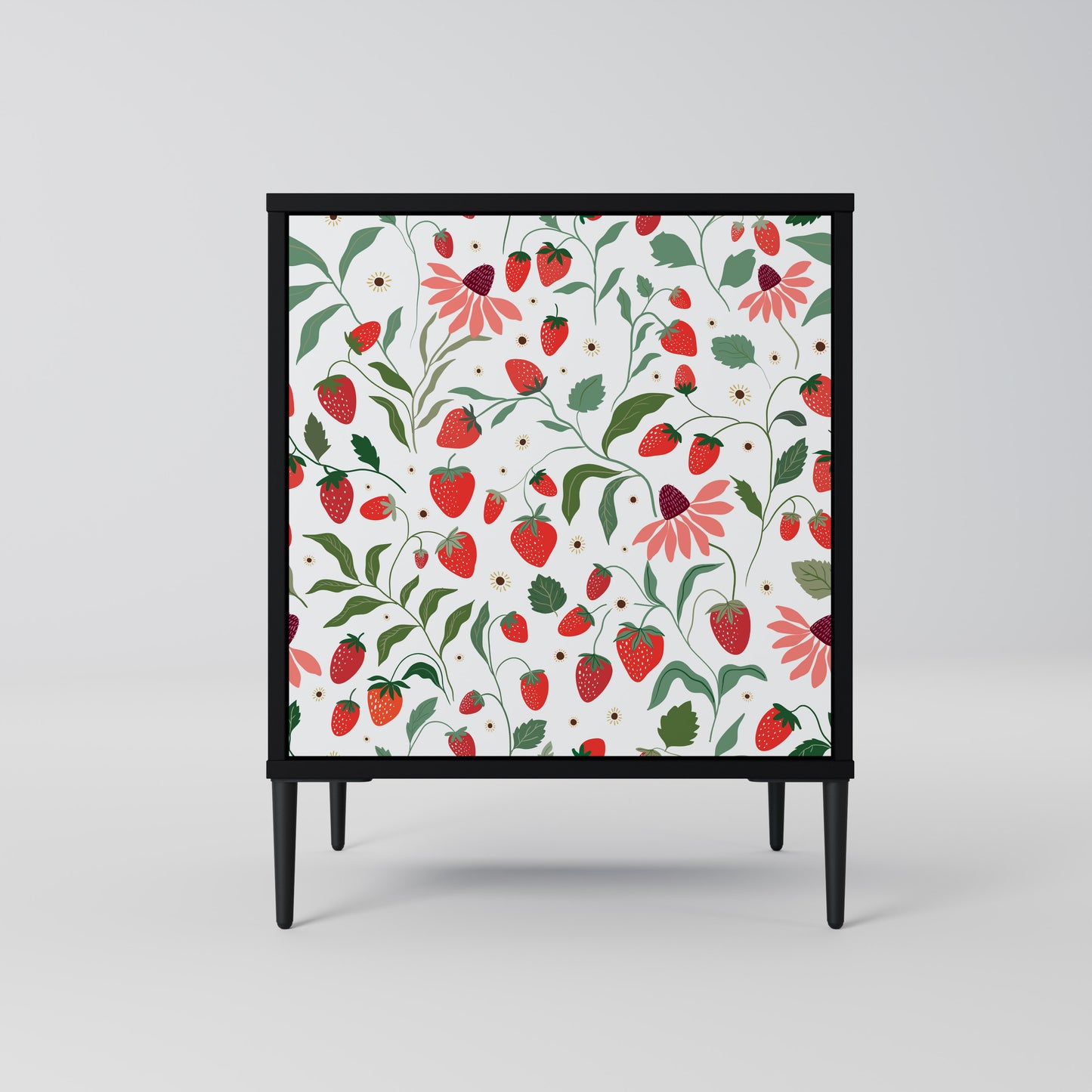 FLOWERS AND STRAWBERRIES 1-Door Sideboard in Black Finish