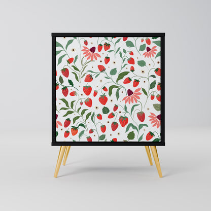 FLOWERS AND STRAWBERRIES 1-Door Sideboard in Black Finish