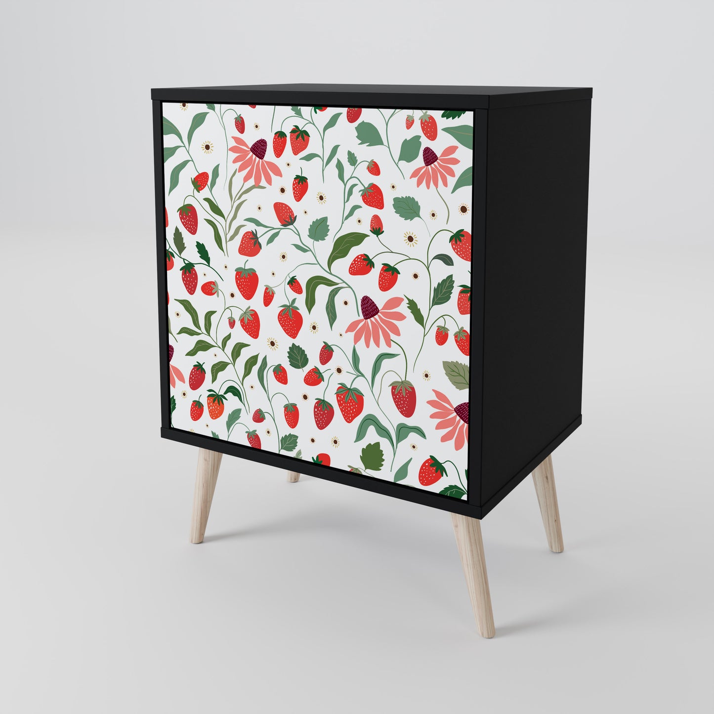FLOWERS AND STRAWBERRIES 1-Door Sideboard in Black Finish
