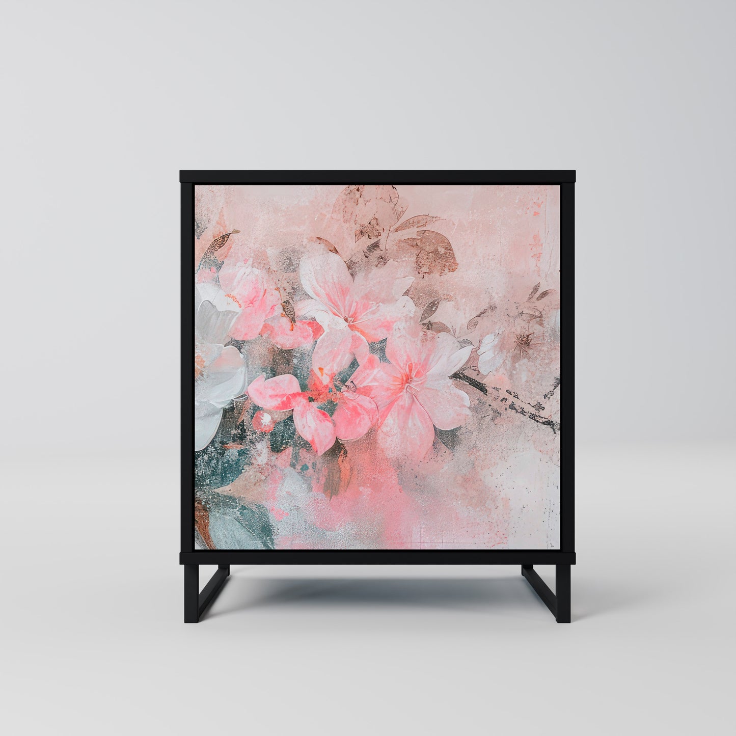 CHERRY BLOSSOM 1-Door Sideboard in Black Finish