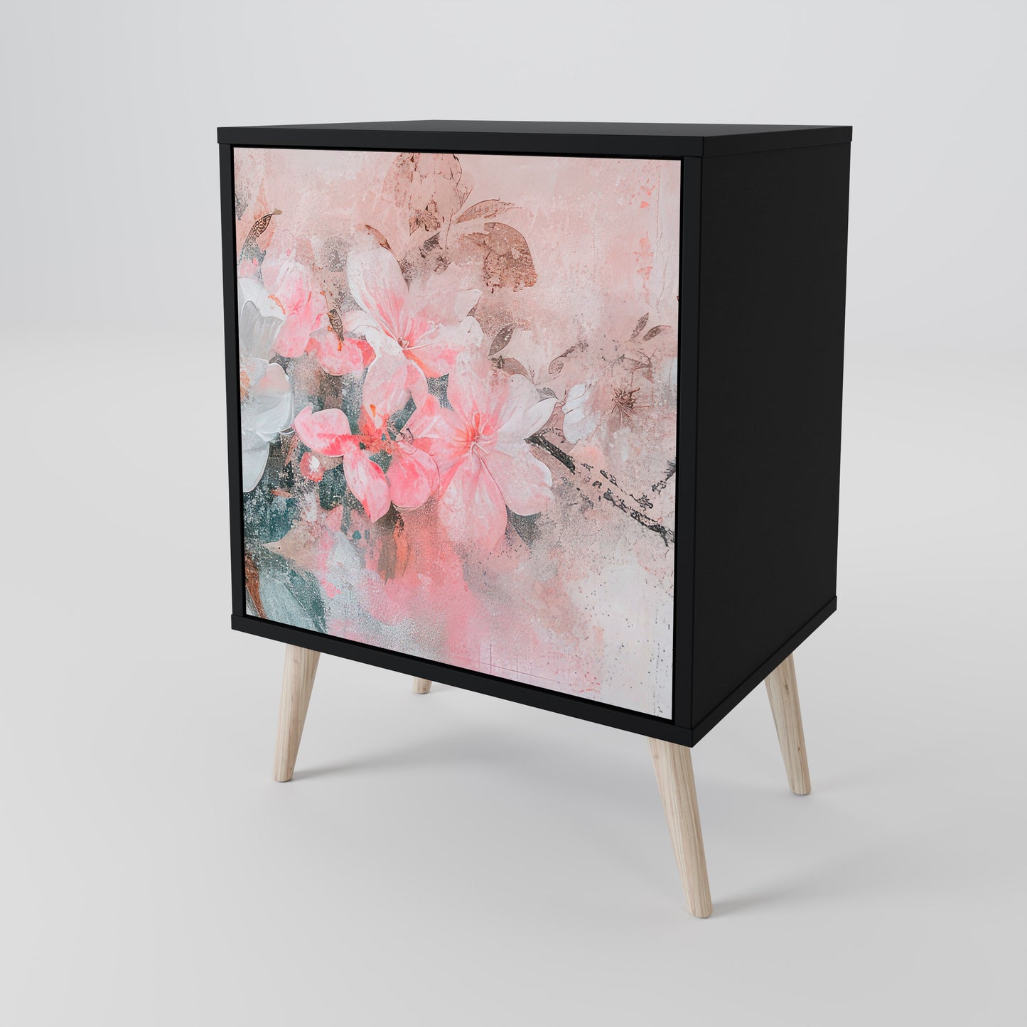 CHERRY BLOSSOM 1-Door Sideboard in Black Finish
