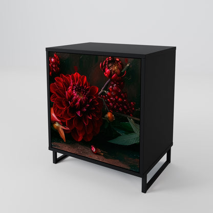 DAHLIAS AND POMEGRANATES 1-Door Sideboard in Black Finish