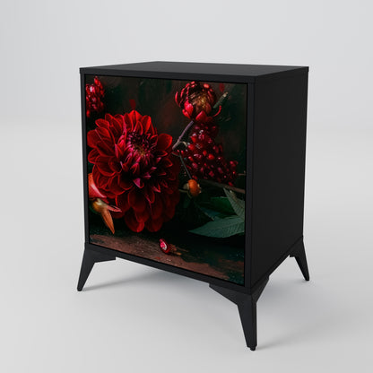 DAHLIAS AND POMEGRANATES 1-Door Sideboard in Black Finish