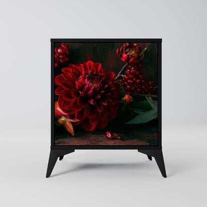 DAHLIAS AND POMEGRANATES 1-Door Sideboard in Black Finish