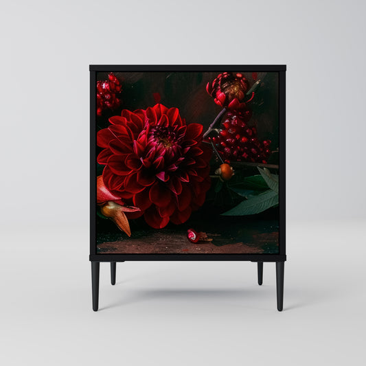 Credenza a 1 anta DAHLIAS AND POMEGRANATES in finitura nera