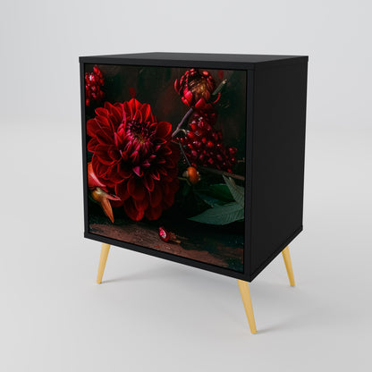 DAHLIAS AND POMEGRANATES 1-Door Sideboard in Black Finish