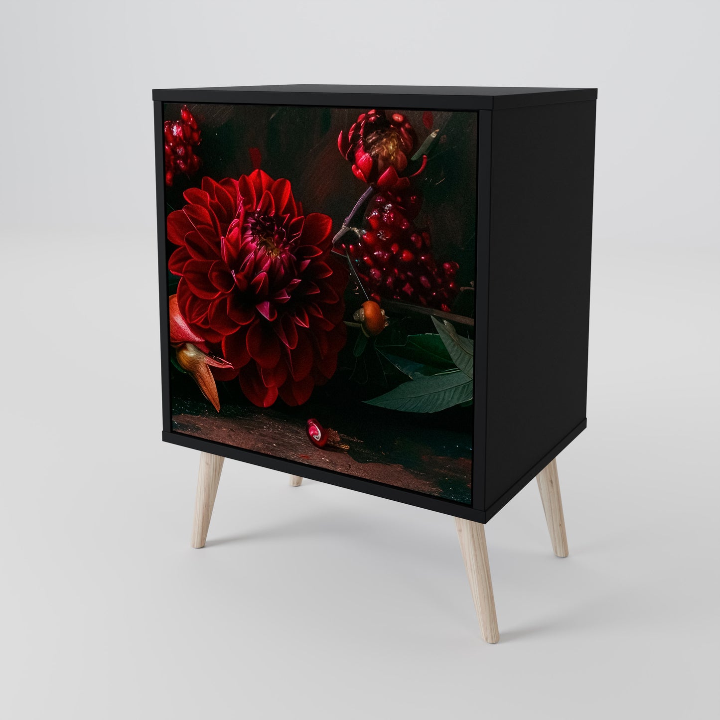 DAHLIAS AND POMEGRANATES 1-Door Sideboard in Black Finish