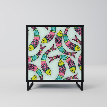 Credenza INDIAN FISH a 1 anta con finitura nera