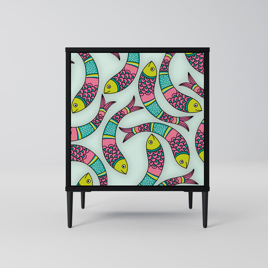 Credenza INDIAN FISH a 1 anta con finitura nera