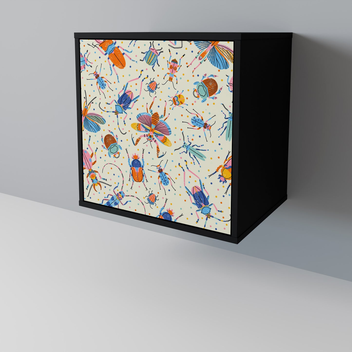 COLORFUL INSECTS 1-Door Sideboard in Black Finish
