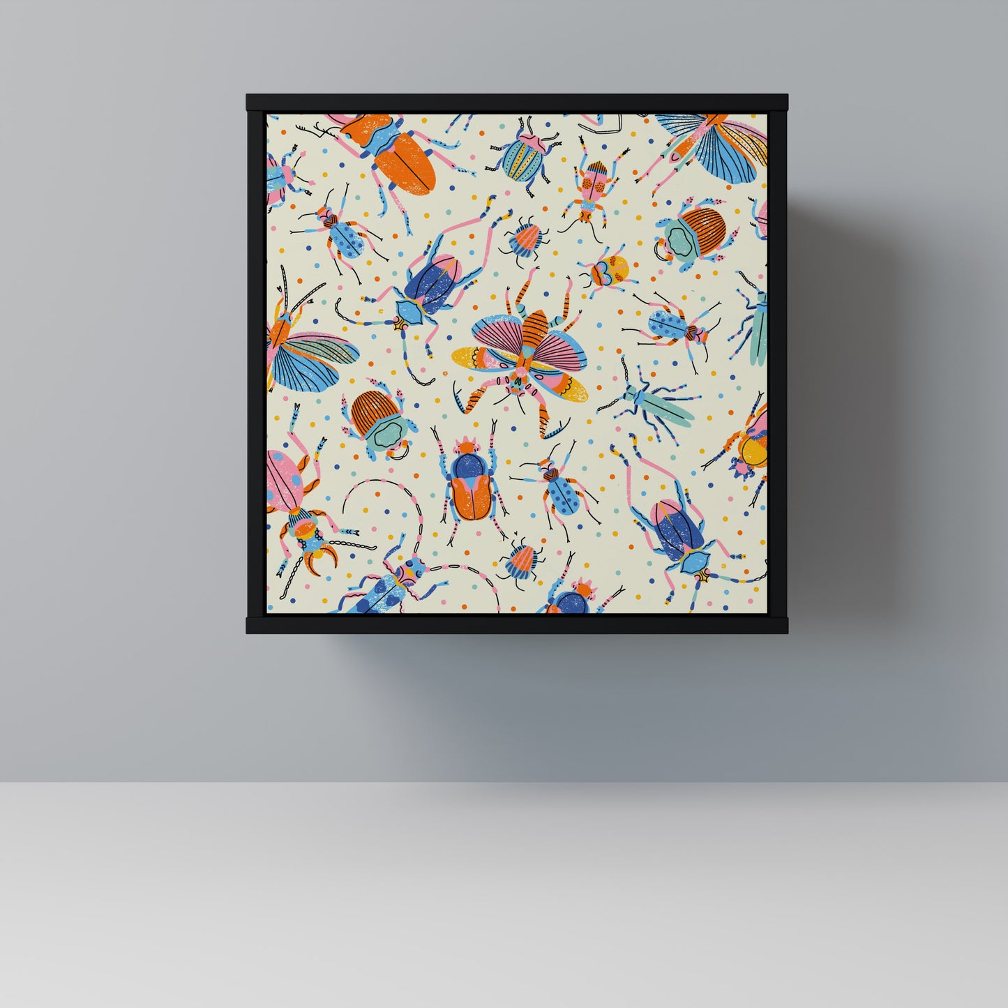 Credenza a 1 anta COLORFUL INSETTI con finitura nera