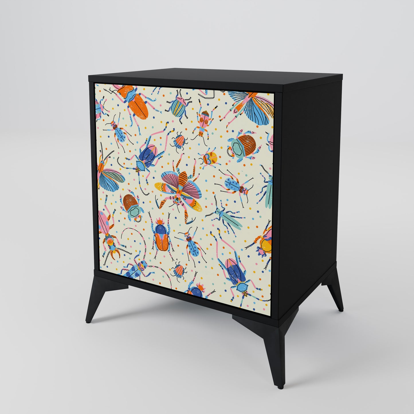 COLORFUL INSECTS 1-Door Sideboard in Black Finish