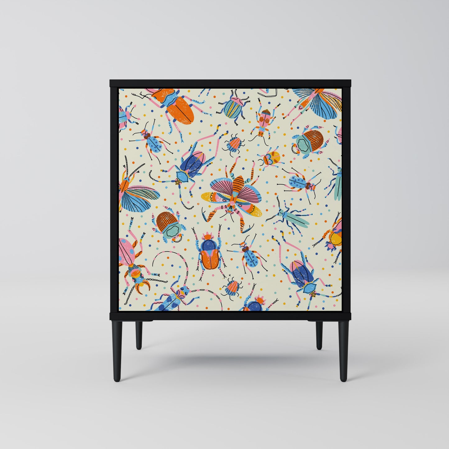 COLORFUL INSECTS 1-Door Sideboard in Black Finish