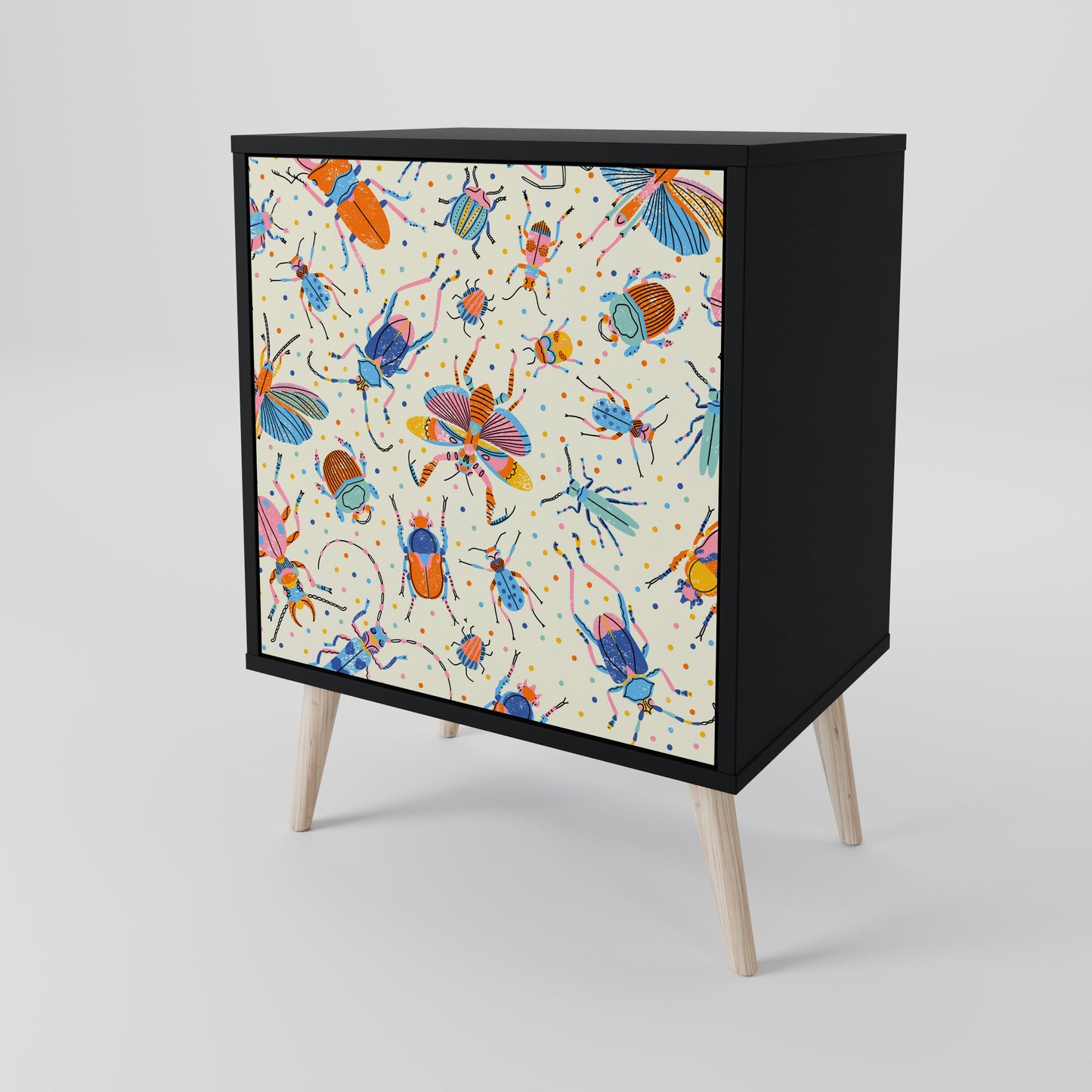 COLORFUL INSECTS 1-Door Sideboard in Black Finish