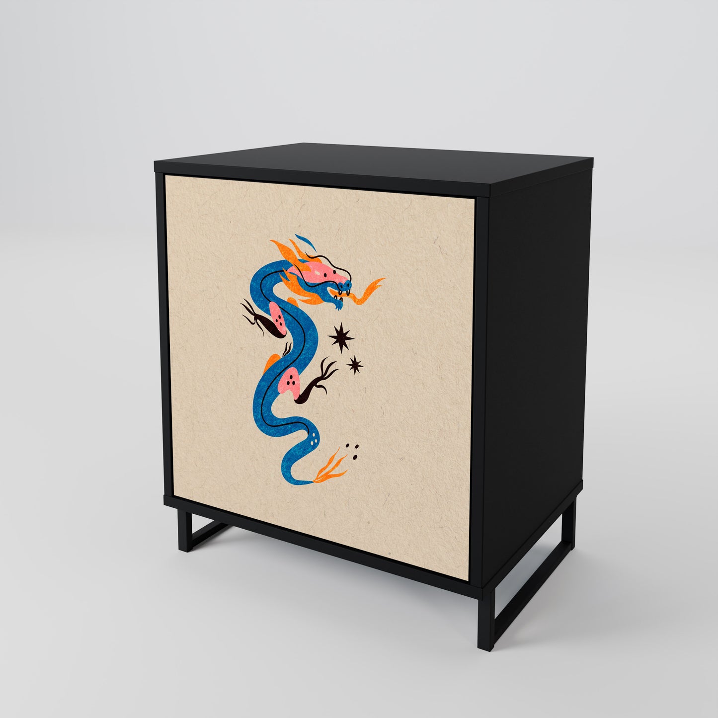 MYTHOLOGICAL CREATURES 1-Door Sideboard in Black Finish