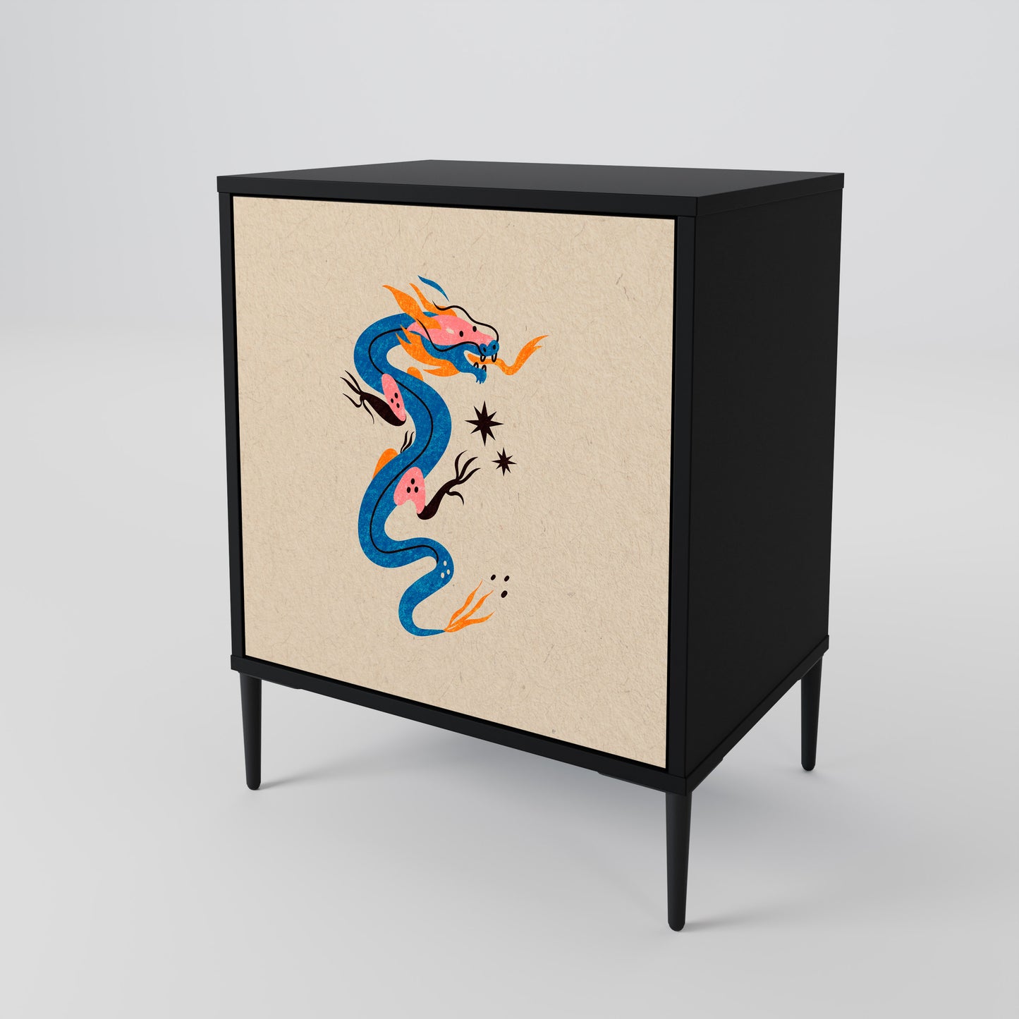 MYTHOLOGICAL CREATURES 1-Door Sideboard in Black Finish