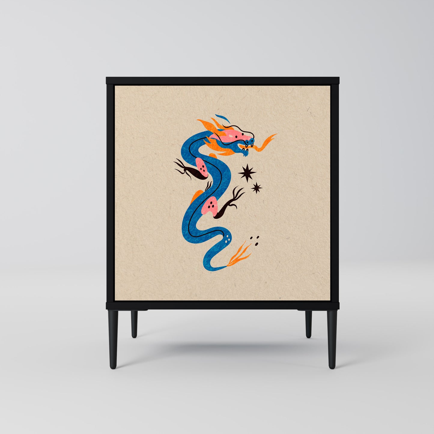 MYTHOLOGICAL CREATURES 1-Door Sideboard in Black Finish