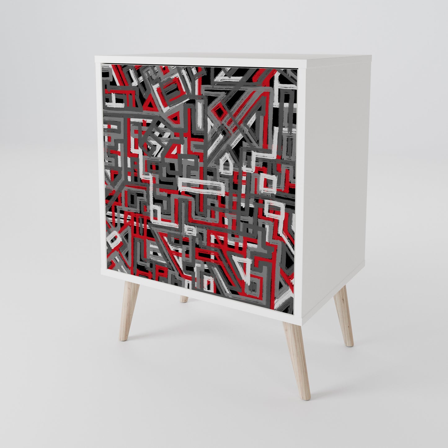 BROKEN LINES 1-Door Sideboard in White Finish