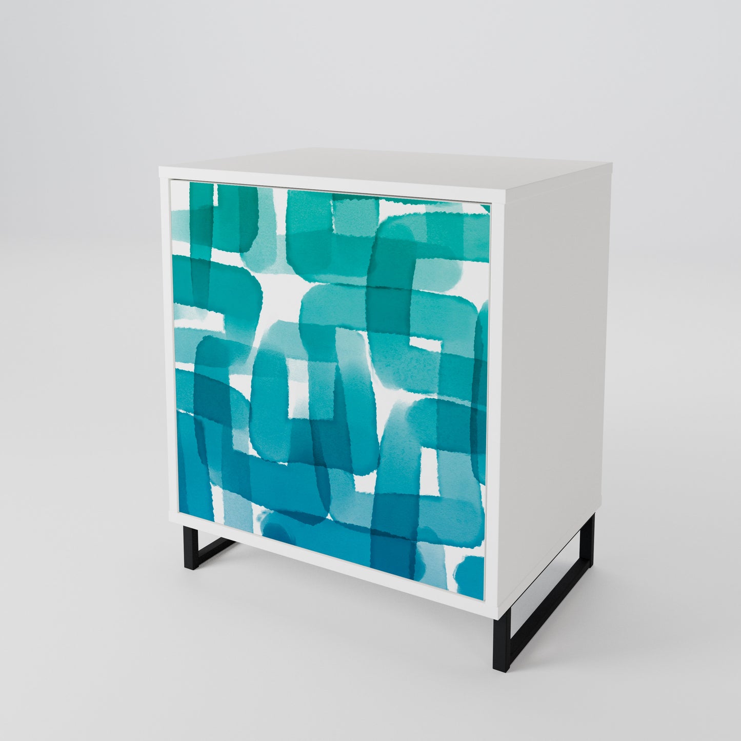 TURQUOISE RECTANGLES 1-Door Sideboard in White Finish