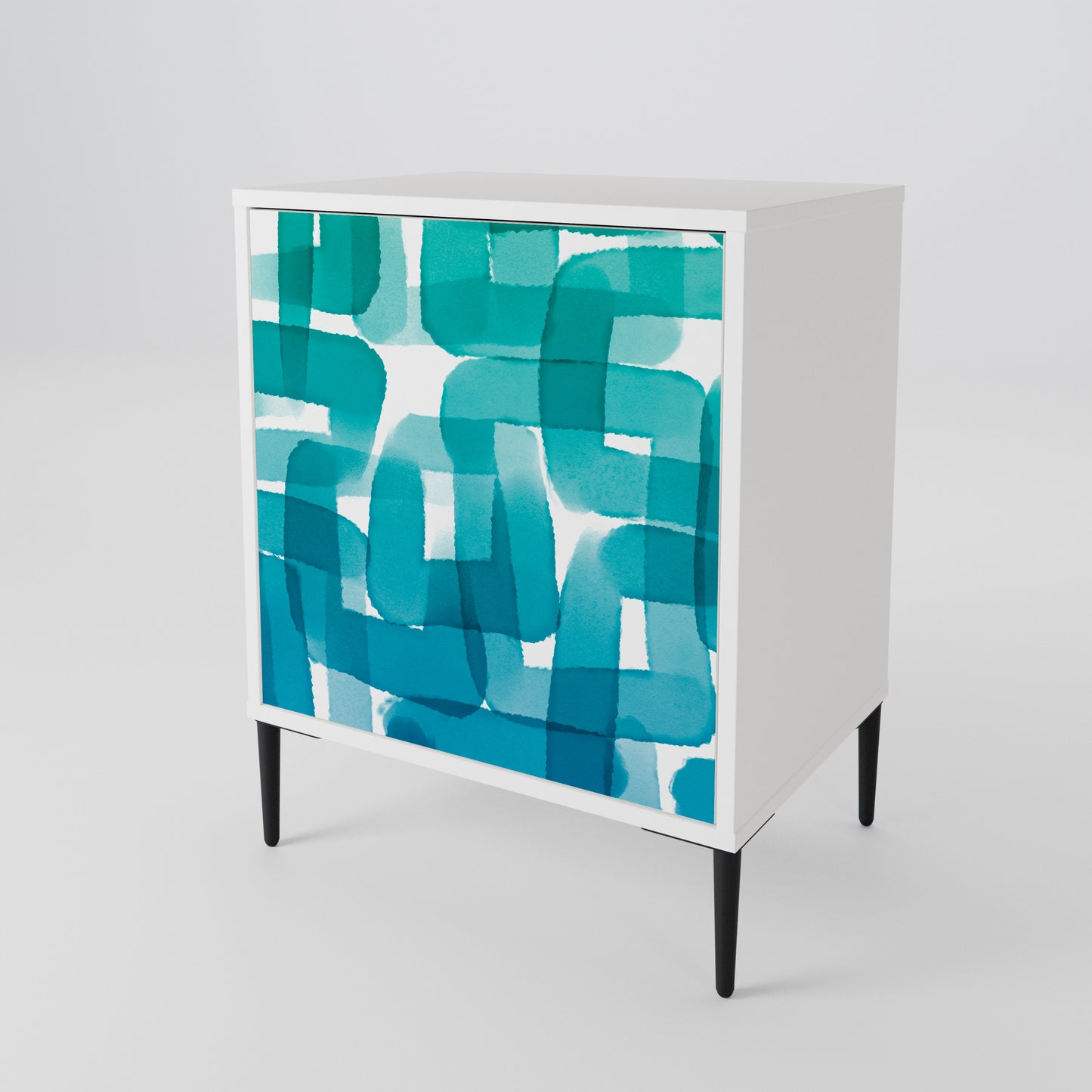 TURQUOISE RECTANGLES 1-Door Sideboard in White Finish