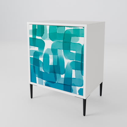 TURQUOISE RECTANGLES 1-Door Sideboard in White Finish