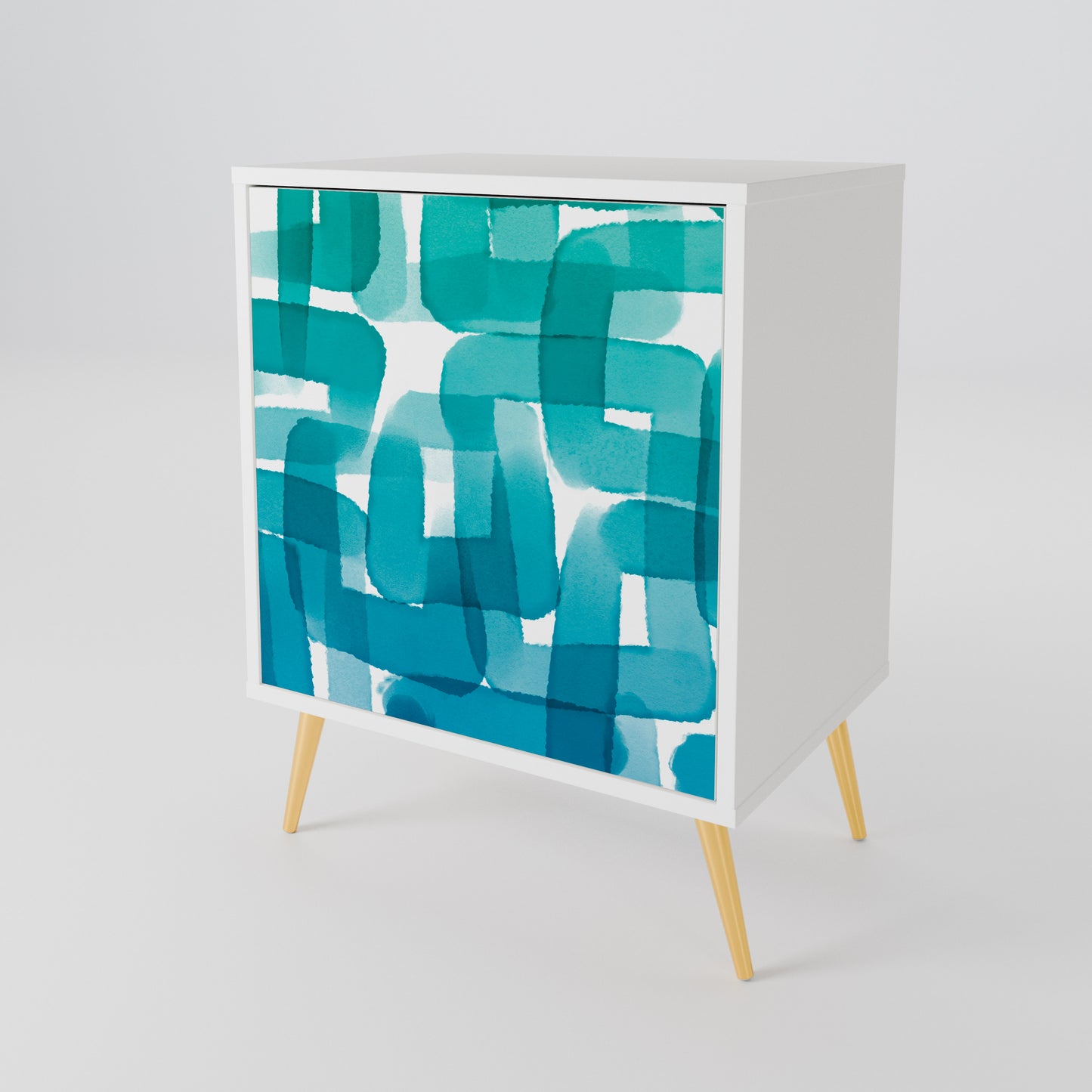 TURQUOISE RECTANGLES 1-Door Sideboard in White Finish