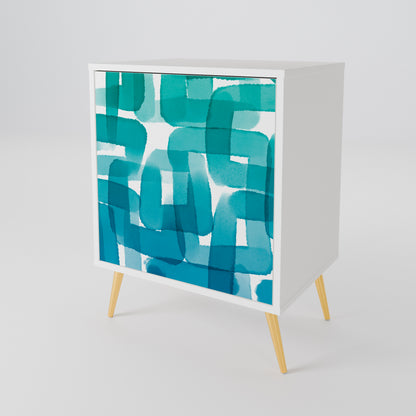 TURQUOISE RECTANGLES 1-Door Sideboard in White Finish