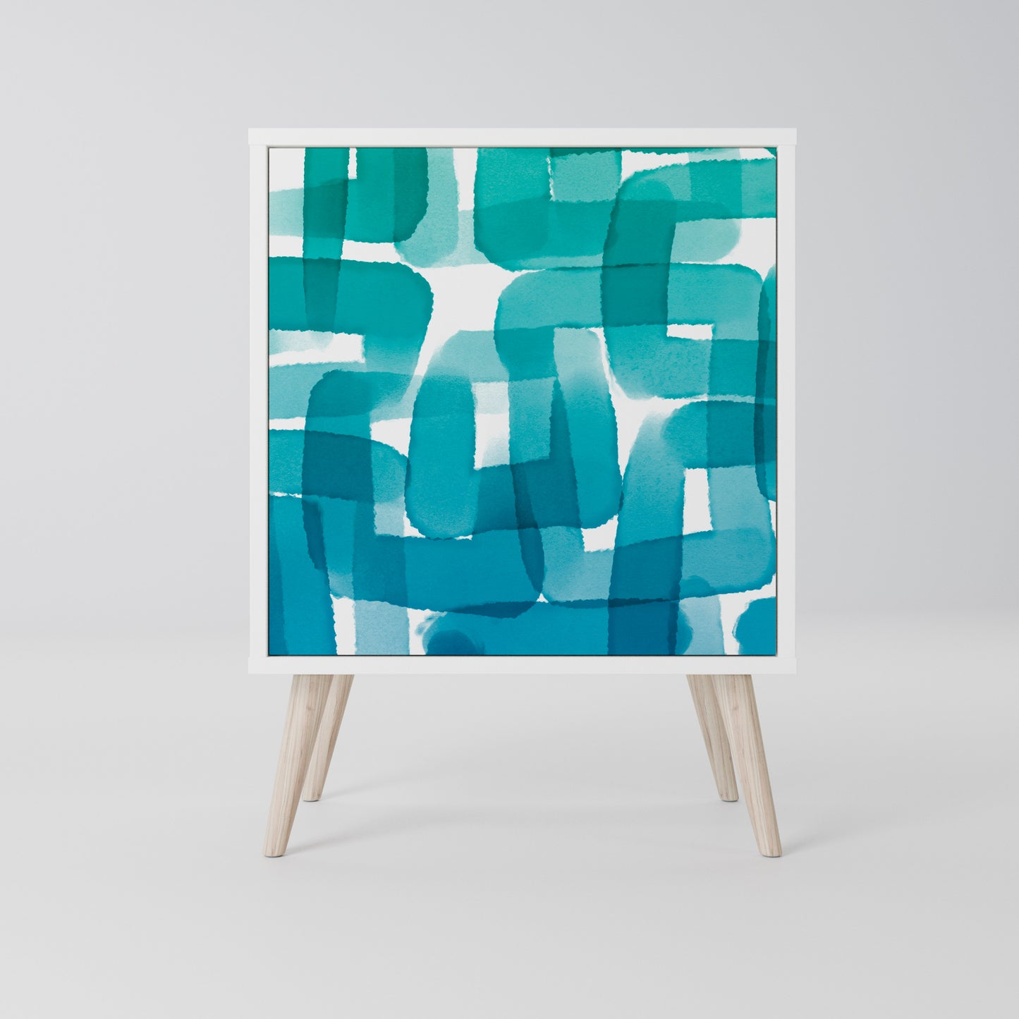 TURQUOISE RECTANGLES 1-Door Sideboard in White Finish