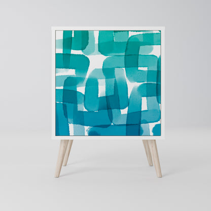 TURQUOISE RECTANGLES 1-Door Sideboard in White Finish