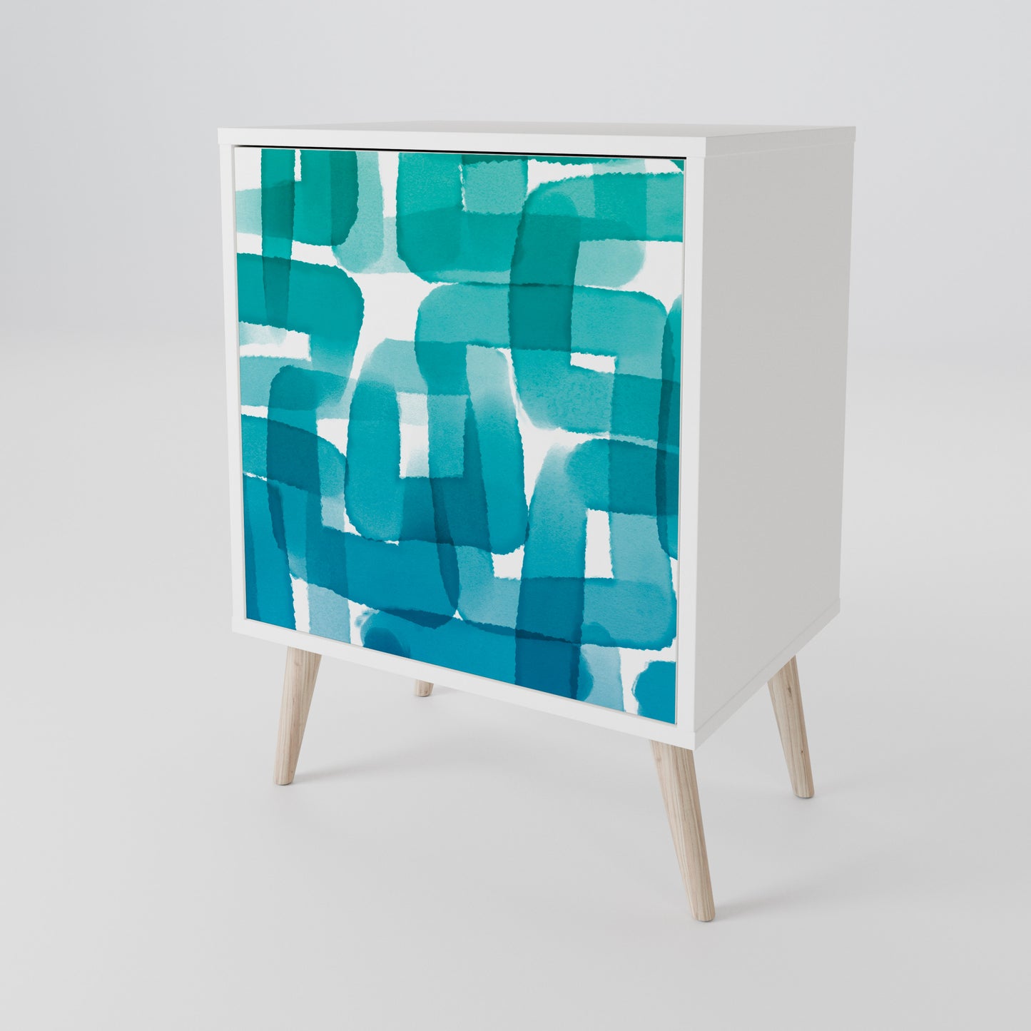 TURQUOISE RECTANGLES 1-Door Sideboard in White Finish