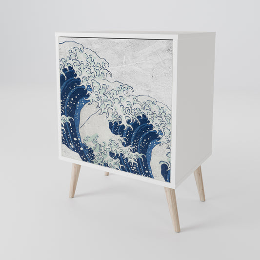 THE GREAT WAVE AT KANAGAWA 1-Door Sideboard in White Finish