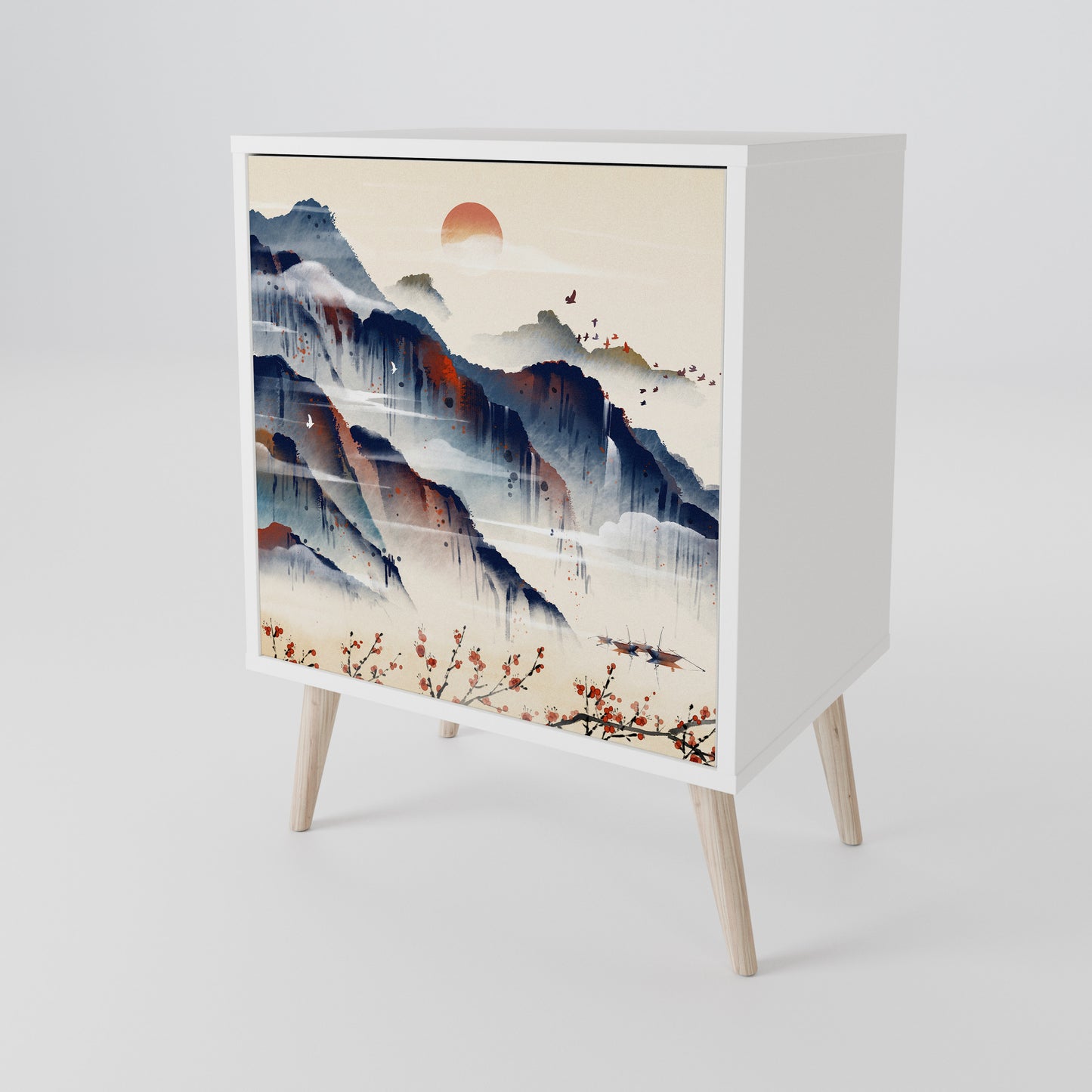 JAPANESE LANDSCAPE Madia a 1 Anta in Finitura Bianca