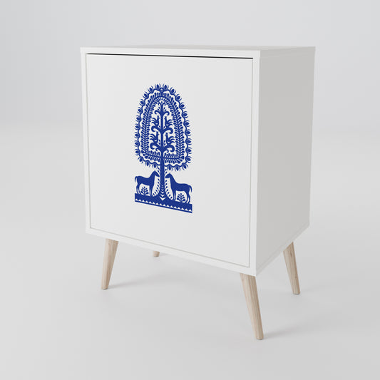 POLISH FOLK ART 1-Door Sideboard in White Finish