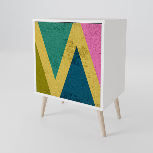 COLORFUL TRIANGLES 1-Door Sideboard in White Finish
